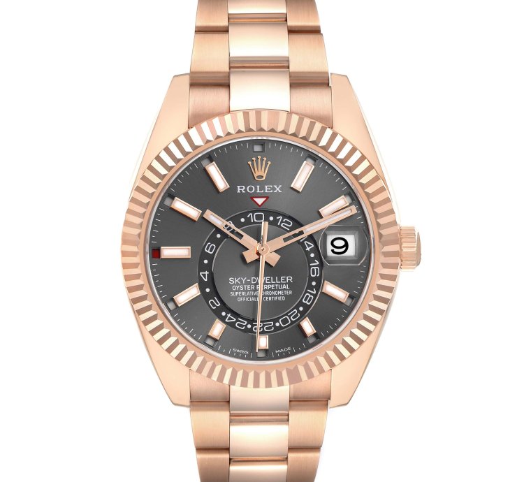 Rolex Sky-dweller Rose Gold Slate Dial Mens Watch 326935 Unworn