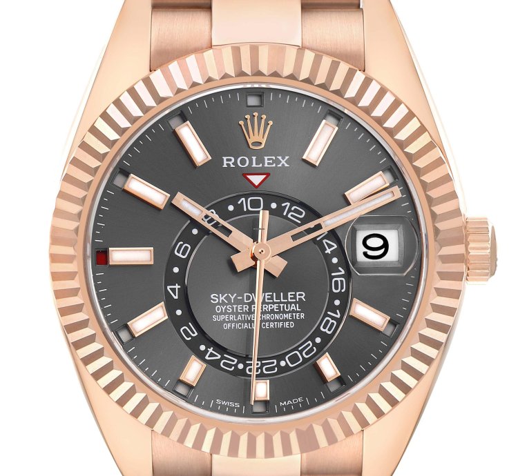 Rolex Sky-dweller Rose Gold Slate Dial Mens Watch 326935 Unworn