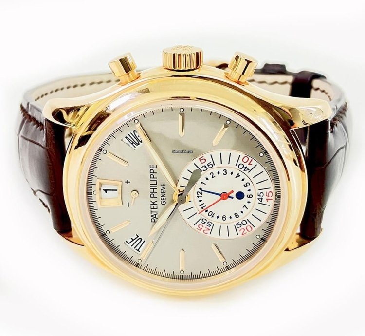 Patek Philippe Annual Calendar Chronograph 5960r-001 40mm Rose Gold With Brown Leather Watch Grey Dial 2010