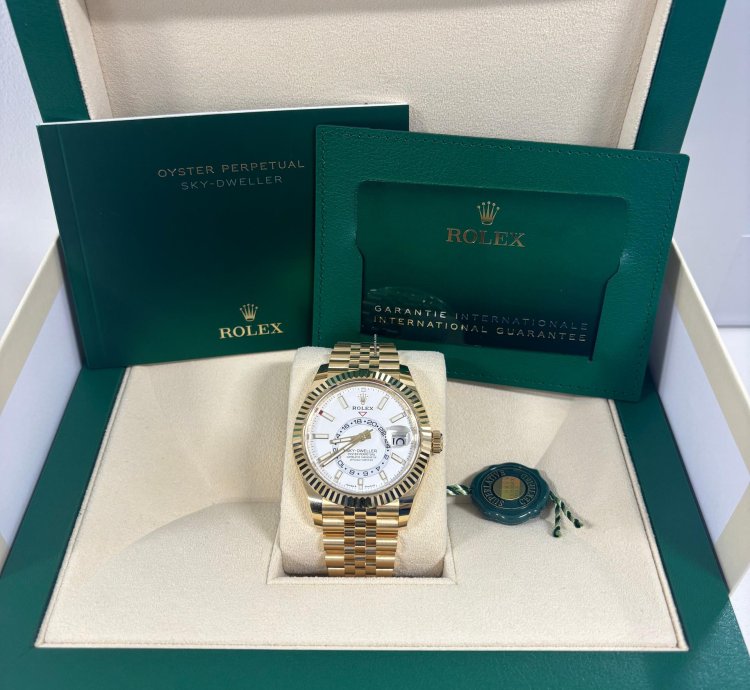 Rolex Sky-dweller Unworn 2024 Rolex Sky-dweller Yellow Gold White Dial Jubilee Box And Papers