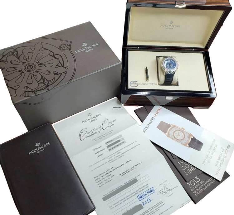 Patek Philippe Annual Calendar Chronograph 5961p 001 Complications Blue Baguette Diamond Platinum Box Papers