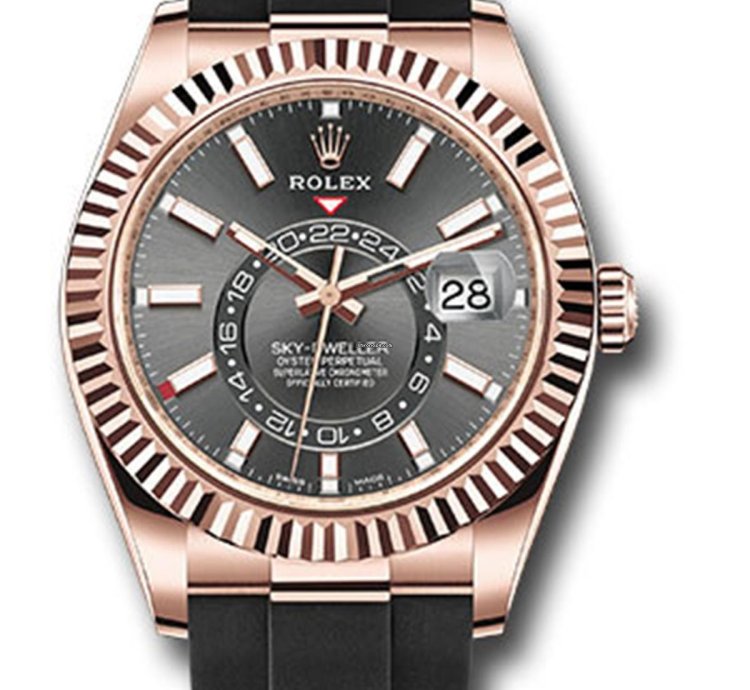 Rolex Sky-dweller Unworn Sky Dweller 326235 Oyster Perpetual 42mm Rose Gold Rhodium Dial Oysterflex Rubber