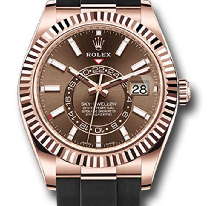 Rolex Sky-dweller Unworn Sky Dweller 326235 Rose Gold 42mm Chocolate Dial Oysterflex Rubber