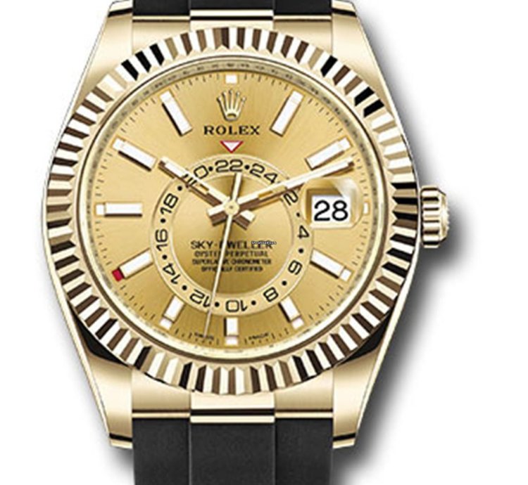 Rolex Sky-dweller Unworn Sky Dweller 326238 Oyster Perpetual 42mm Yellow Gold Champagne Dial Oysterflex