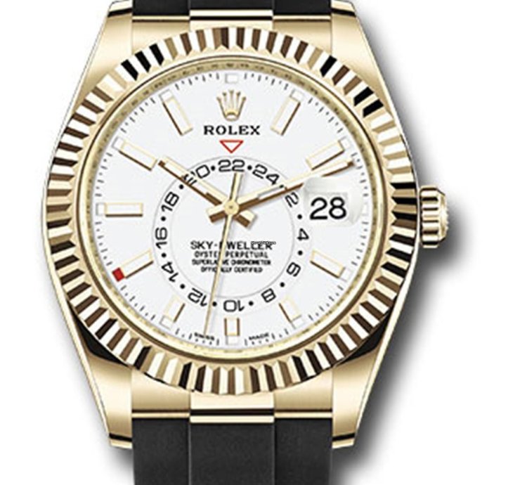 Rolex Sky-dweller Unworn Sky Dweller 326238 Oyster Perpetual 42mm Yellow Gold White Dial Oysterflex Bracelet