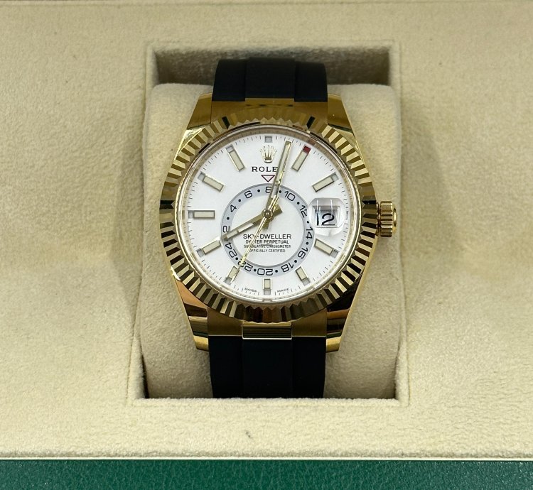 Rolex Sky-dweller White Dial Yellow Gold Oysterflex 2021