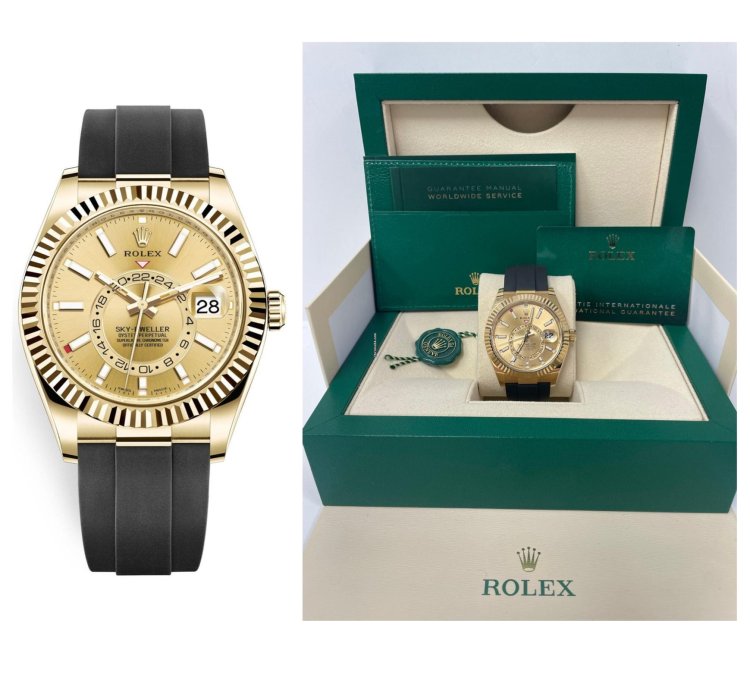 Rolex Sky-dweller Yellow Gold 42mm Champagne Dial Oysterflex 326238