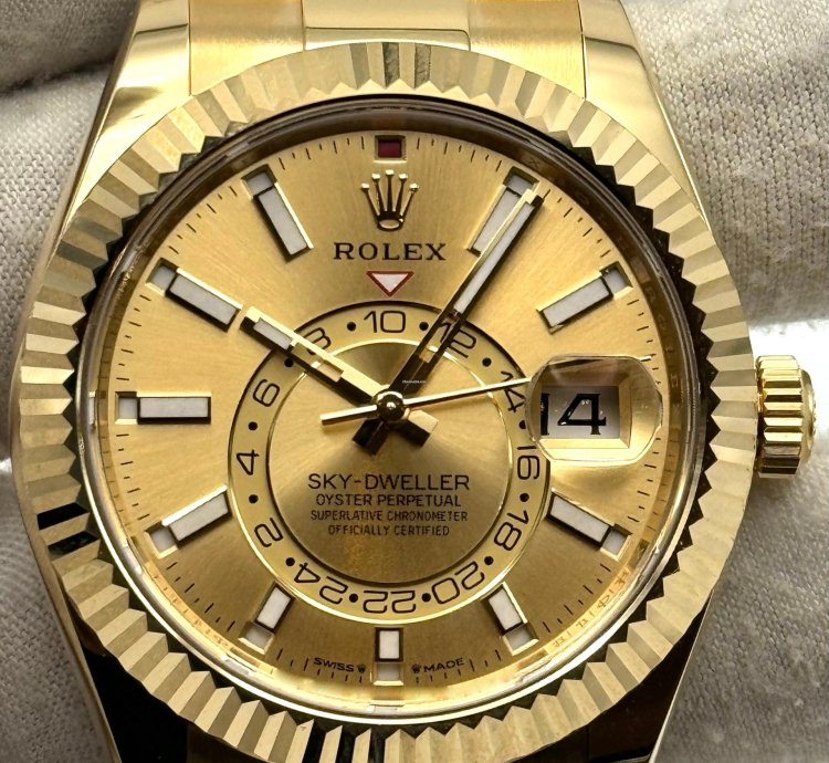 Rolex Sky-dweller Yellow Gold Champagne Dial Oyster Bracelet 336938 Unworn 2024