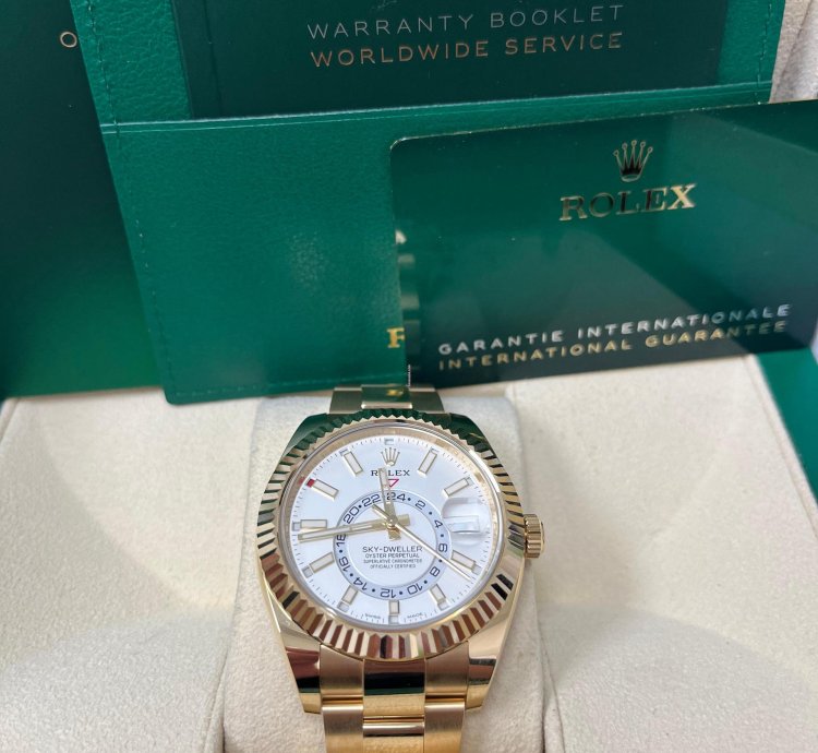 Rolex Sky-dweller Yellow Gold White Index Dial Oyster Bracelet 326938