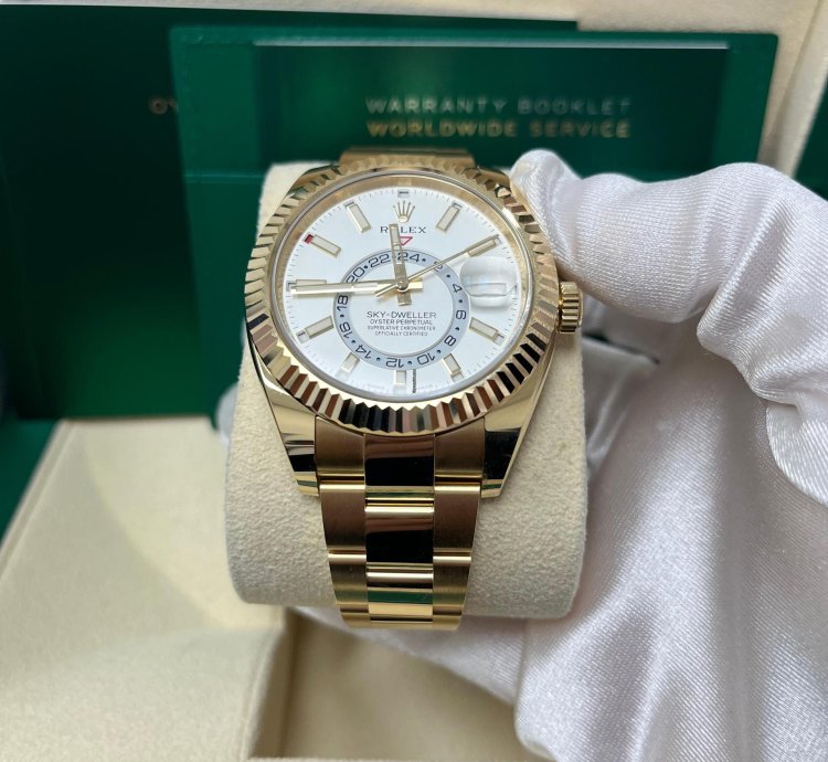 Rolex Sky-dweller Yellow Gold White Index Dial Oyster Bracelet 326938