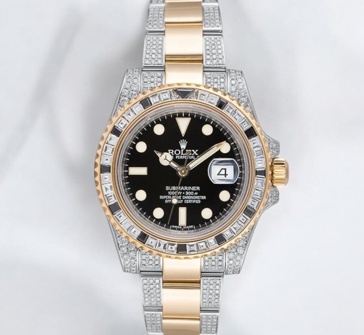 Rolex Submariner Date 116613ln Steel And 18ct Yellow Gold Diamond Set - Custom Bezel - Iced Out