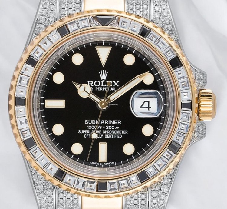 Rolex Submariner Date 116613ln Steel And 18ct Yellow Gold Diamond Set - Custom Bezel - Iced Out