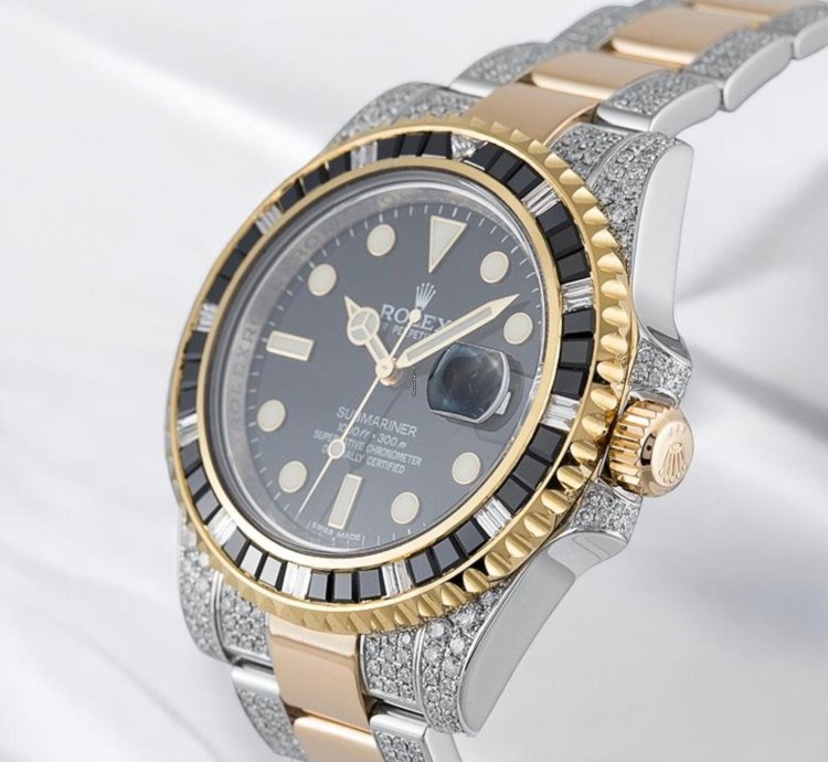 Rolex Submariner Date 116613ln Steel And 18ct Yellow Gold Diamond Set - Custom Bezel - Iced Out