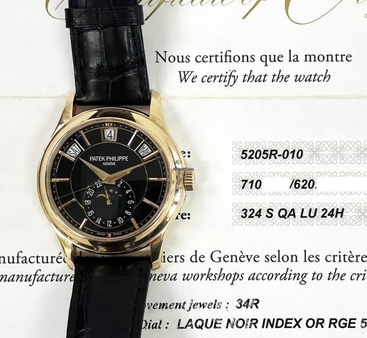 Patek Philippe Annual Calendar Complications Annual Calendar 40mm 5205r-010 Rose Gold With Black Leather Watch Black Dial 2017