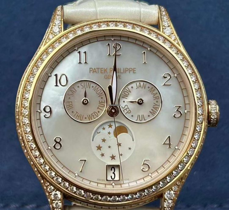 Patek Philippe Annual Calendar Moon Phase Rose Gold Diamond Watch 38mm