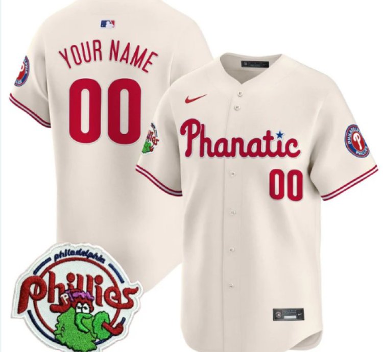 Custom Phillies Jersey Phanatic Patch Vapor Premier Limited Stitched Cream