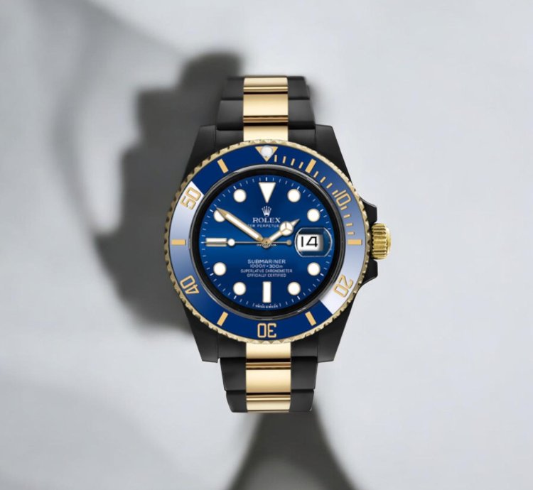 Rolex Submariner Date 41 Mm Black Rolex Dlc-pvd Two-tone 18k Yellow Gold And Black Pvd