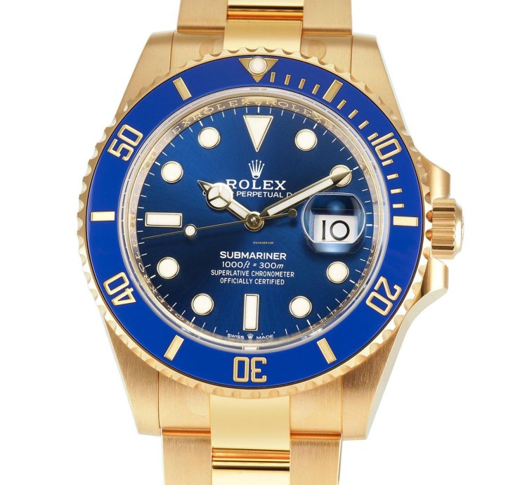 Rolex Submariner Date 41mm 18k Yellow Gold Ceramic Bezel Blue Dial