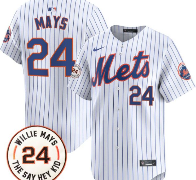 Willie Mays Jersey 24 New York Mets Willie Mays Patch Vapor Premier Limited Stitched White Gold