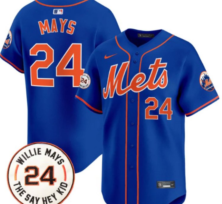Willie Mays Jersey 24 New York Mets Willie Mays Patch Vapor Premier Limited Stitched Royal