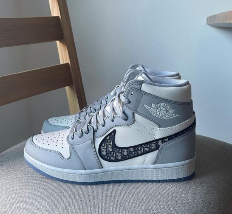 Dior X Nike Air Jordan 1 High White Grey Basketball Sneakers Semi Ua