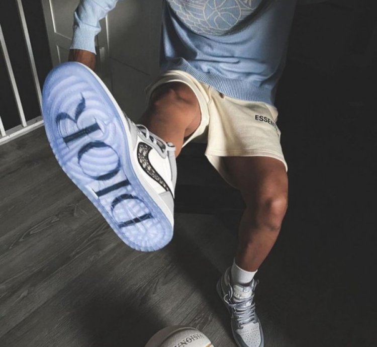 Dior X Nike Air Jordan 1 High White Grey Basketball Sneakers Semi Ua