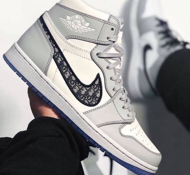 Dior X Nike Air Jordan 1 High White Grey Basketball Sneakers Semi Ua