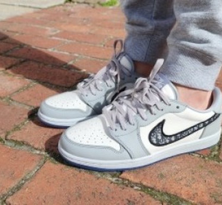 Dior X Nike Air Jordan 1 Low Grey White Basketball Sneakers Semi Ua