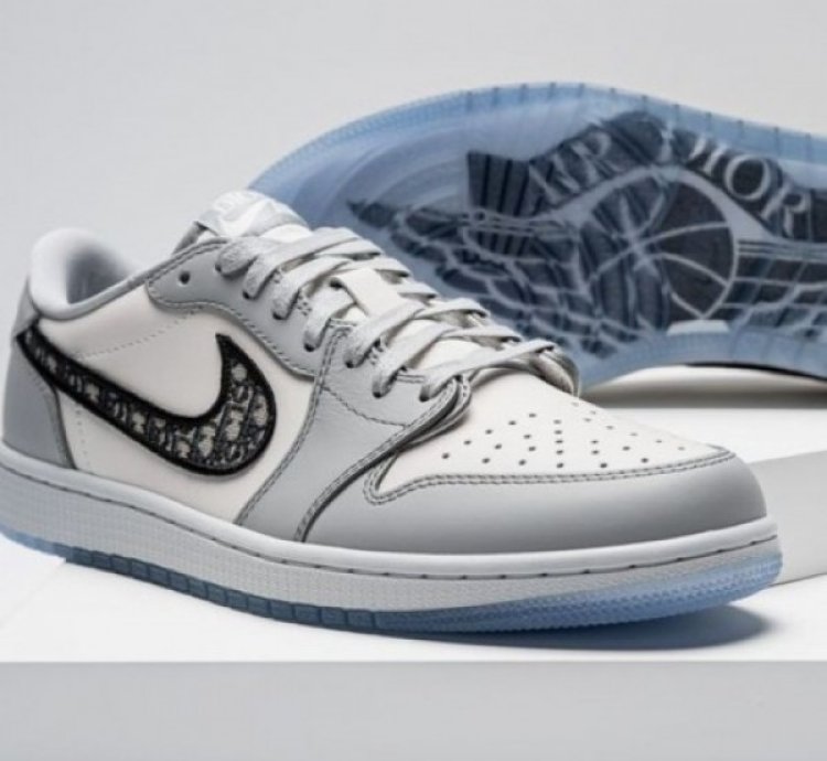 Dior X Nike Air Jordan 1 Low Grey White Basketball Sneakers Semi Ua