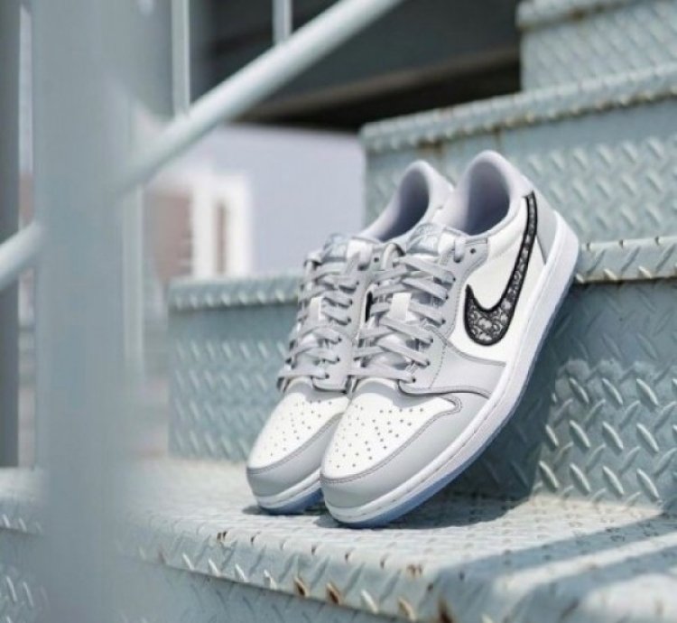 Dior X Nike Air Jordan 1 Low Grey White Basketball Sneakers Semi Ua