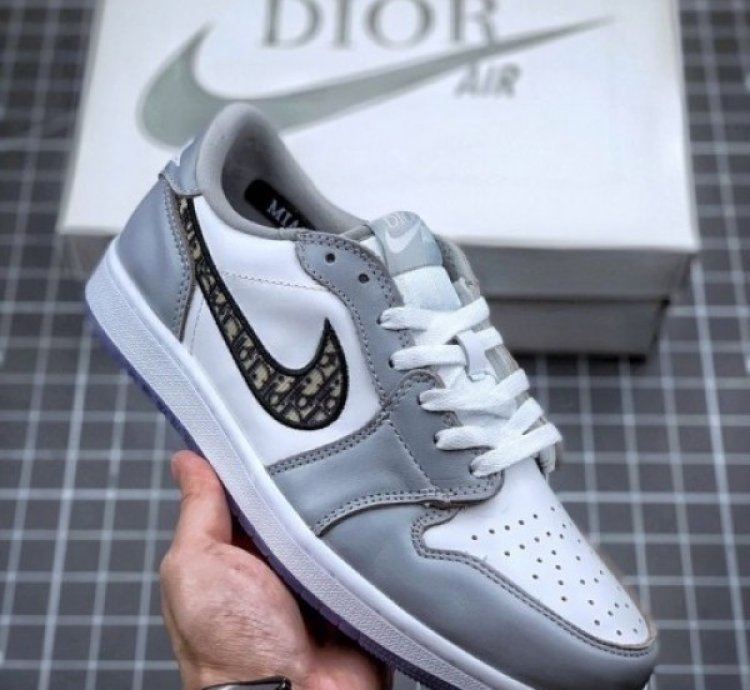 Dior X Nike Air Jordan 1 Low Grey White Basketball Sneakers Semi Ua