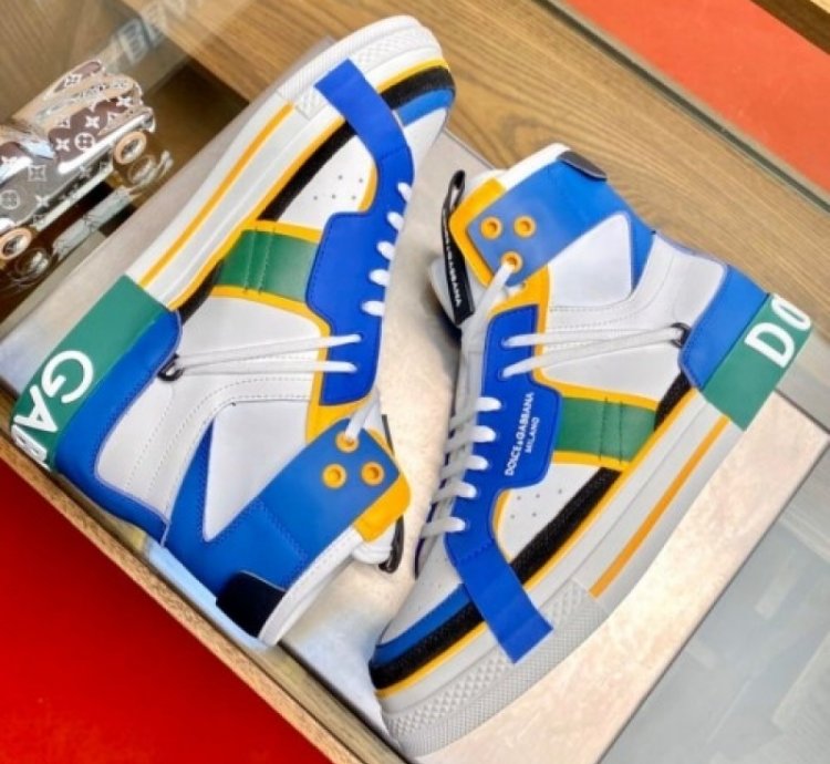 Dolc E Gabbana Custom 2 Zero High Top White Blue Sneakers