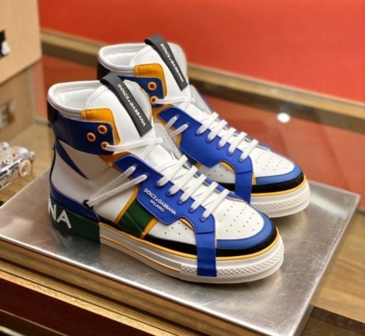 Dolc E Gabbana Custom 2 Zero High Top White Blue Sneakers