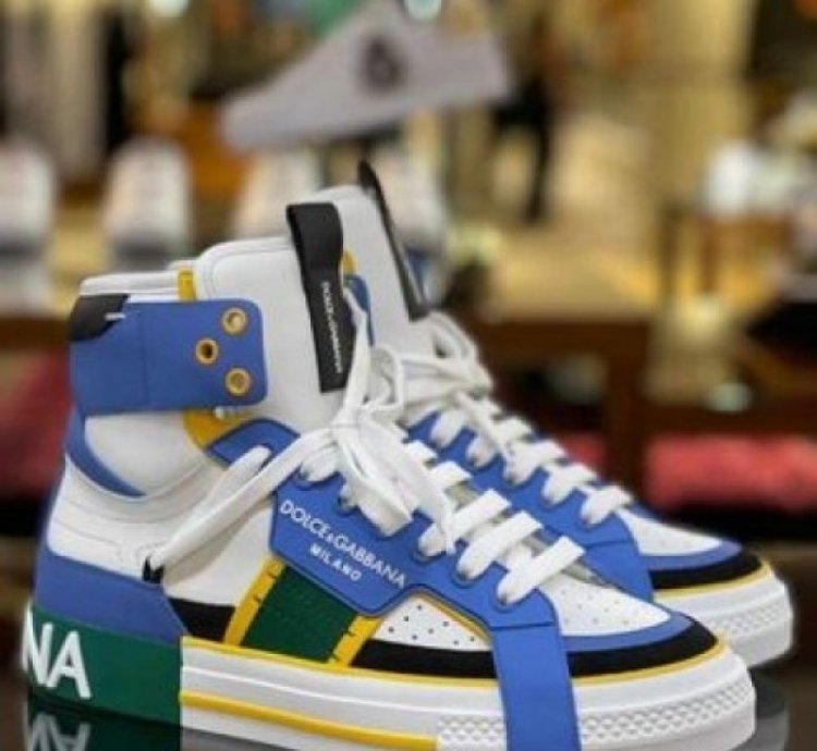 Dolc E Gabbana Custom 2 Zero High Top White Blue Sneakers