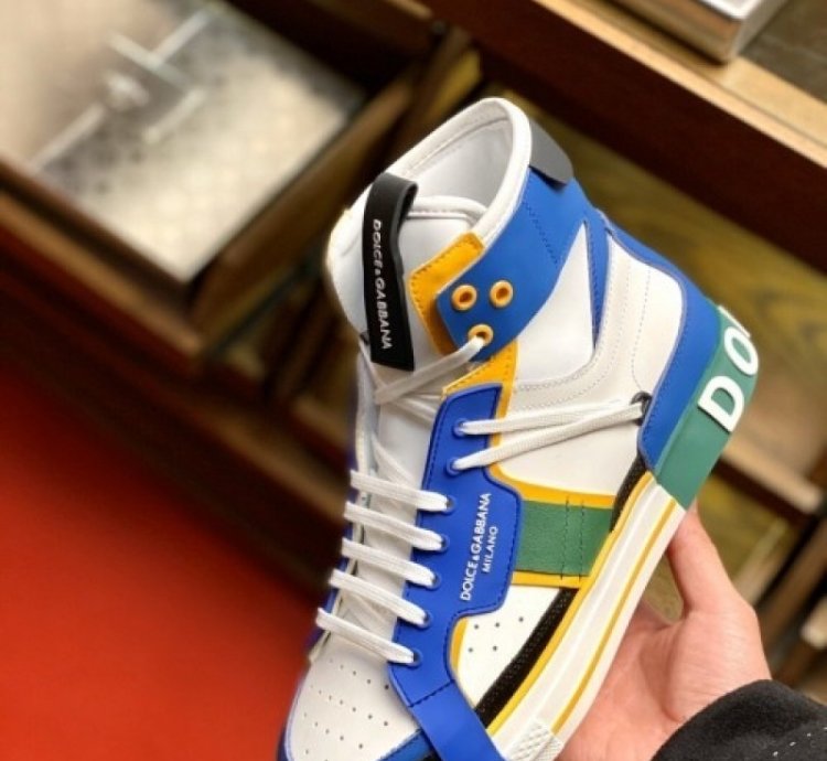Dolc E Gabbana Custom 2 Zero High Top White Blue Sneakers