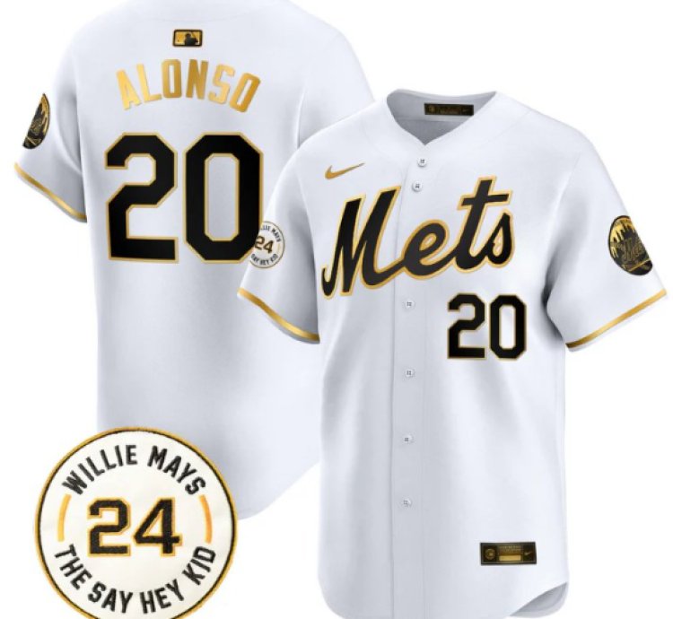 Pete Alonso Jersey 20 Mets Willie Mays Patch Vapor Premier Limited Stitched White Gold