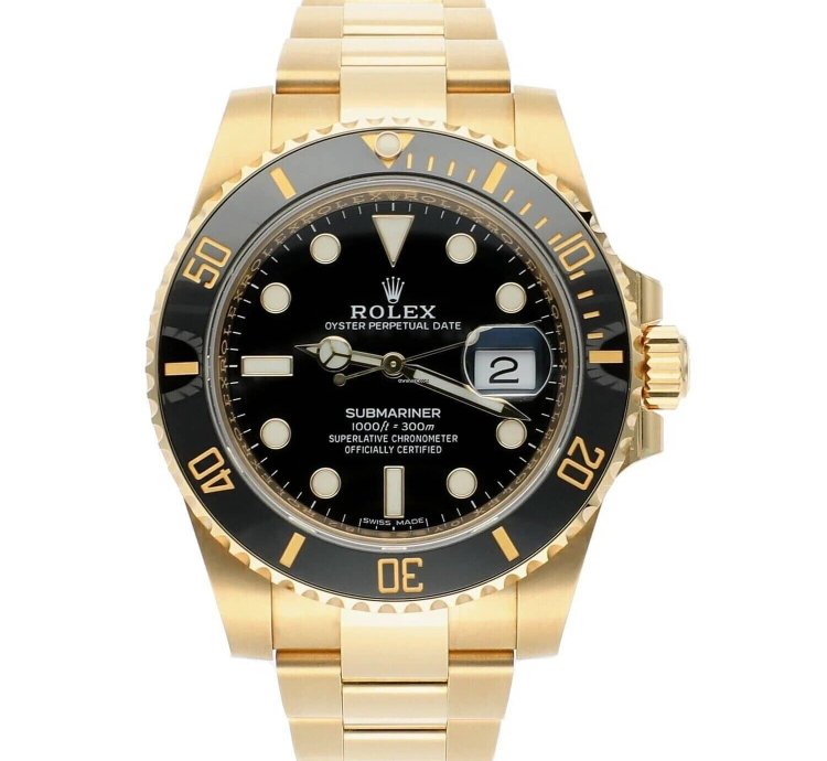 Rolex Submariner Date Ceramic Bezel Yellow Gold Black 116618ln Men Watch