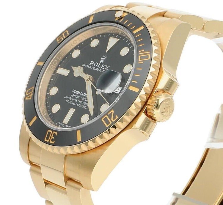Rolex Submariner Date Ceramic Bezel Yellow Gold Black 116618ln Men Watch