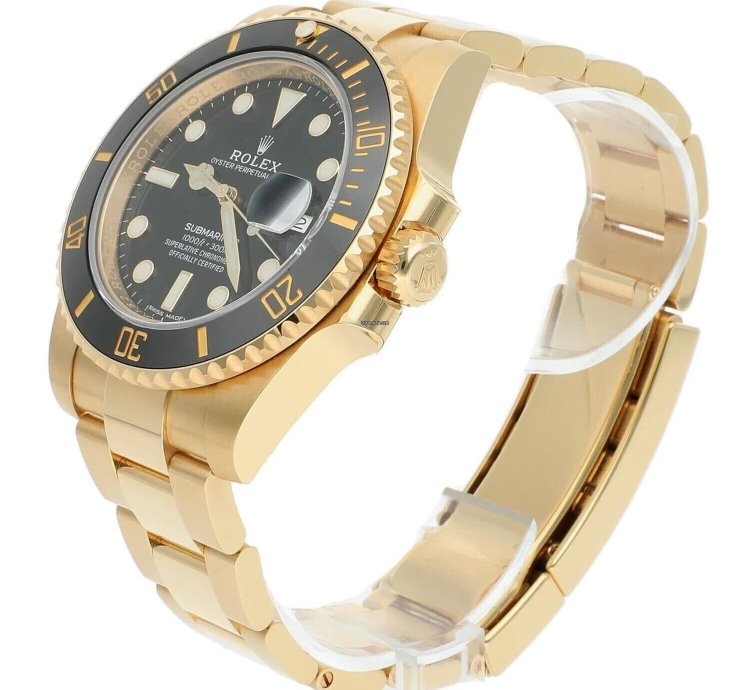 Rolex Submariner Date Ceramic Bezel Yellow Gold Black 116618ln Men Watch