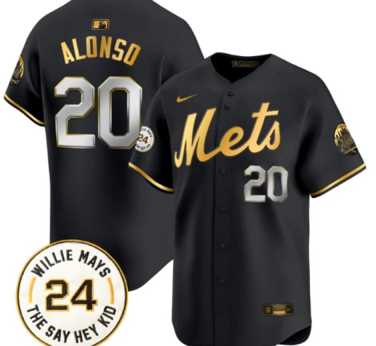 Pete Alonso Jersey 20 Mets Willie Mays Patch Vapor Premier Limited Stitched Black Gold