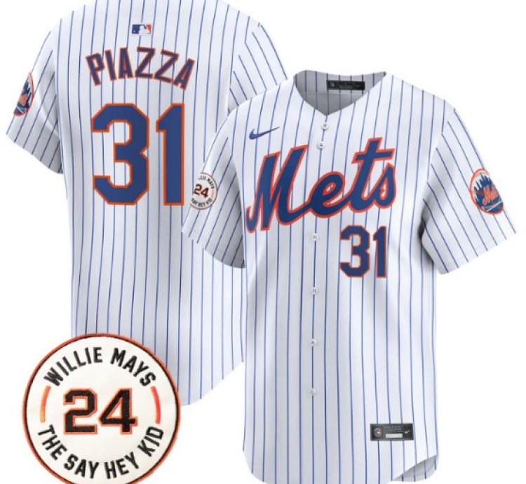 Mike Piazza Jersey 31 Mets Willie Mays Patch Vapor Premier Limited Stitched White