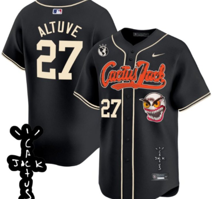 José Altuve 27 Houston Astros Cactus Jack Patch V2 Men Jersey - Black