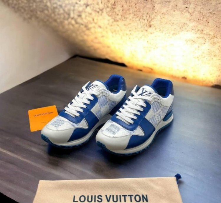 Louis Vuitton Lv Leather Calfskin White Blue Sneakers