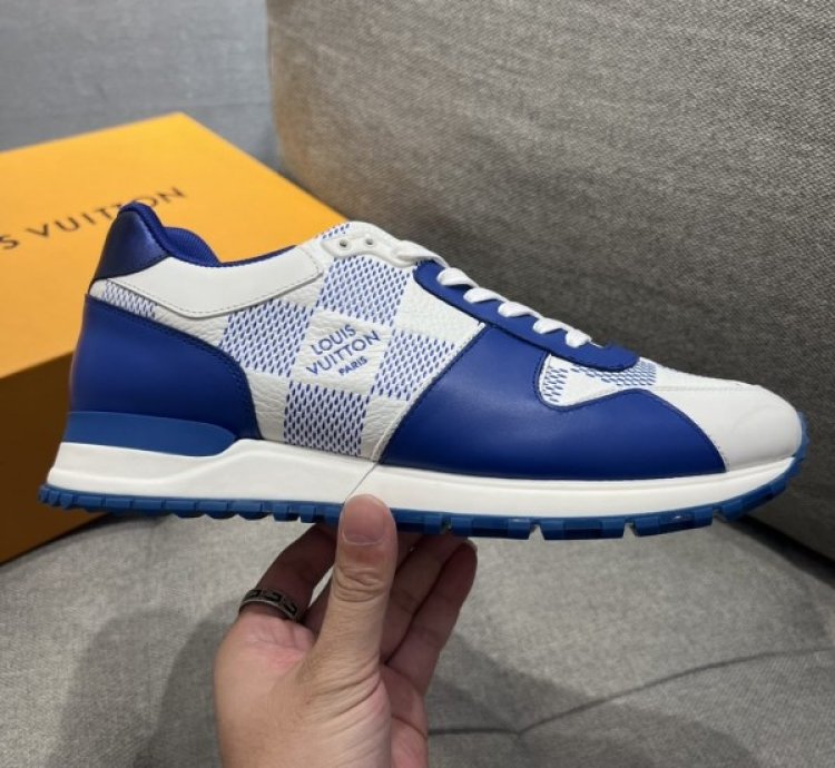Louis Vuitton Lv Leather Calfskin White Blue Sneakers