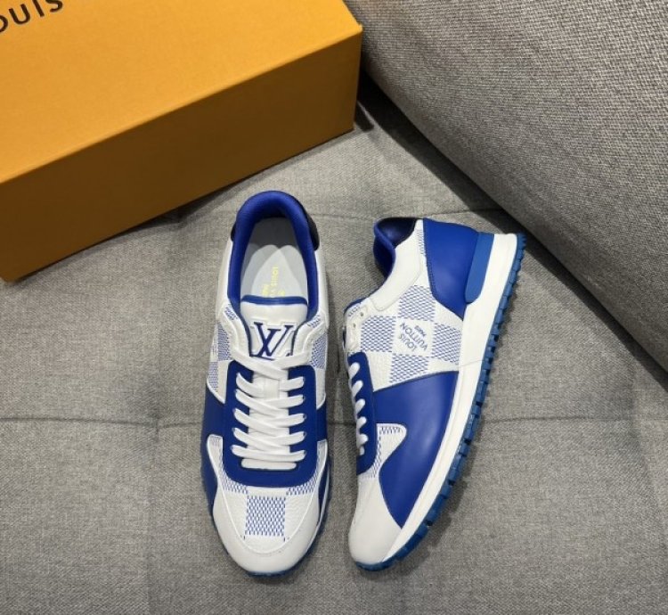Louis Vuitton Lv Leather Calfskin White Blue Sneakers