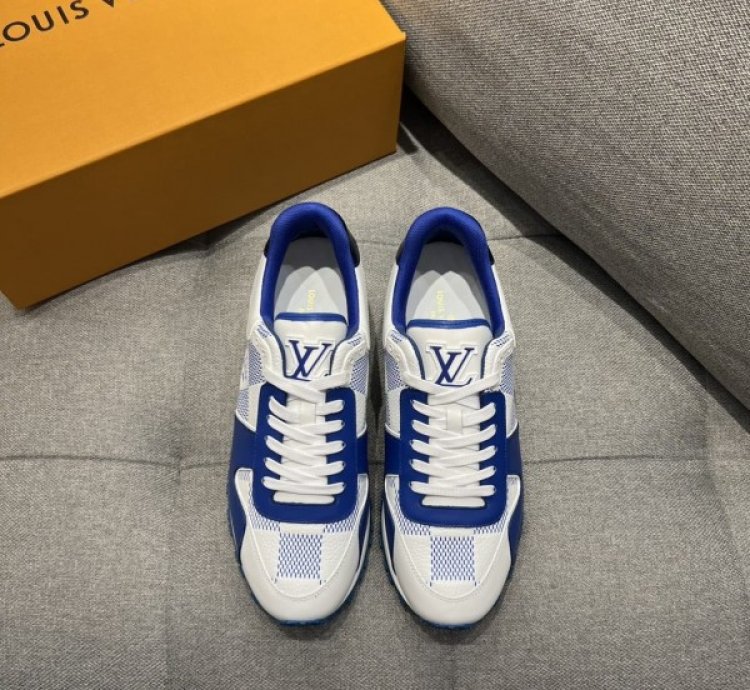 Louis Vuitton Lv Leather Calfskin White Blue Sneakers