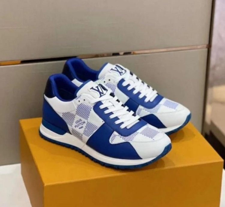 Louis Vuitton Lv Leather Calfskin White Blue Sneakers