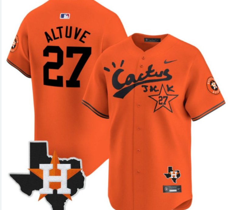 Jose Altuve 27 Houston Astros Cactus Jack Houston Patch Orange Limited Jersey
