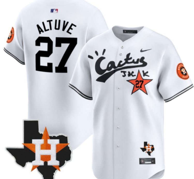 Jose Altuve 27 Houston Astros Cactus Jack Houston Patch Limited Jersey White