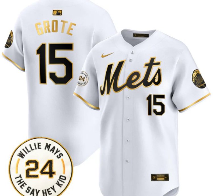 Jerry Grote Jersey 15 Mets Willie Mays Patch Vapor Premier Limited Stitched White Gold